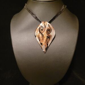 Vintage Dichroic Art Glass Large Leaf Pendant Necklace